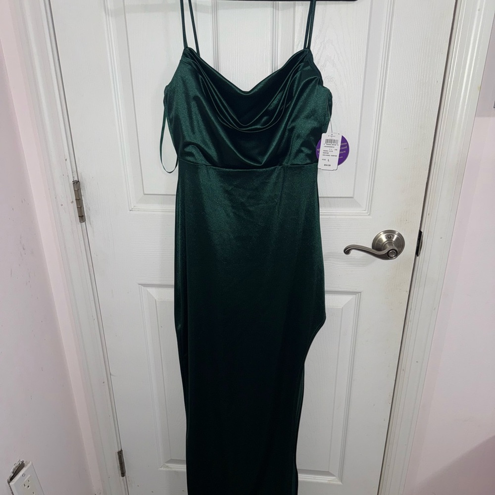 Hunter Green Ruched Cowl Neck Gown
